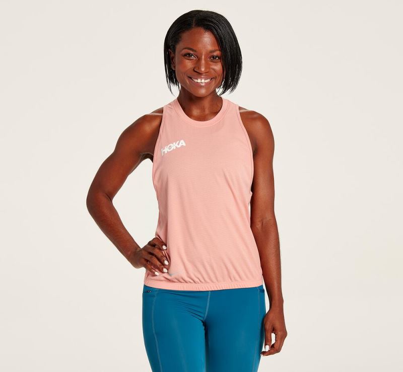 Hoka One One Performance Utility Tank - Top Mulher Rosa | PT-ViMsVml